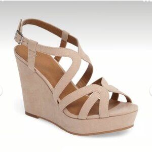 Beige Strappy Wedges in Size 6.5